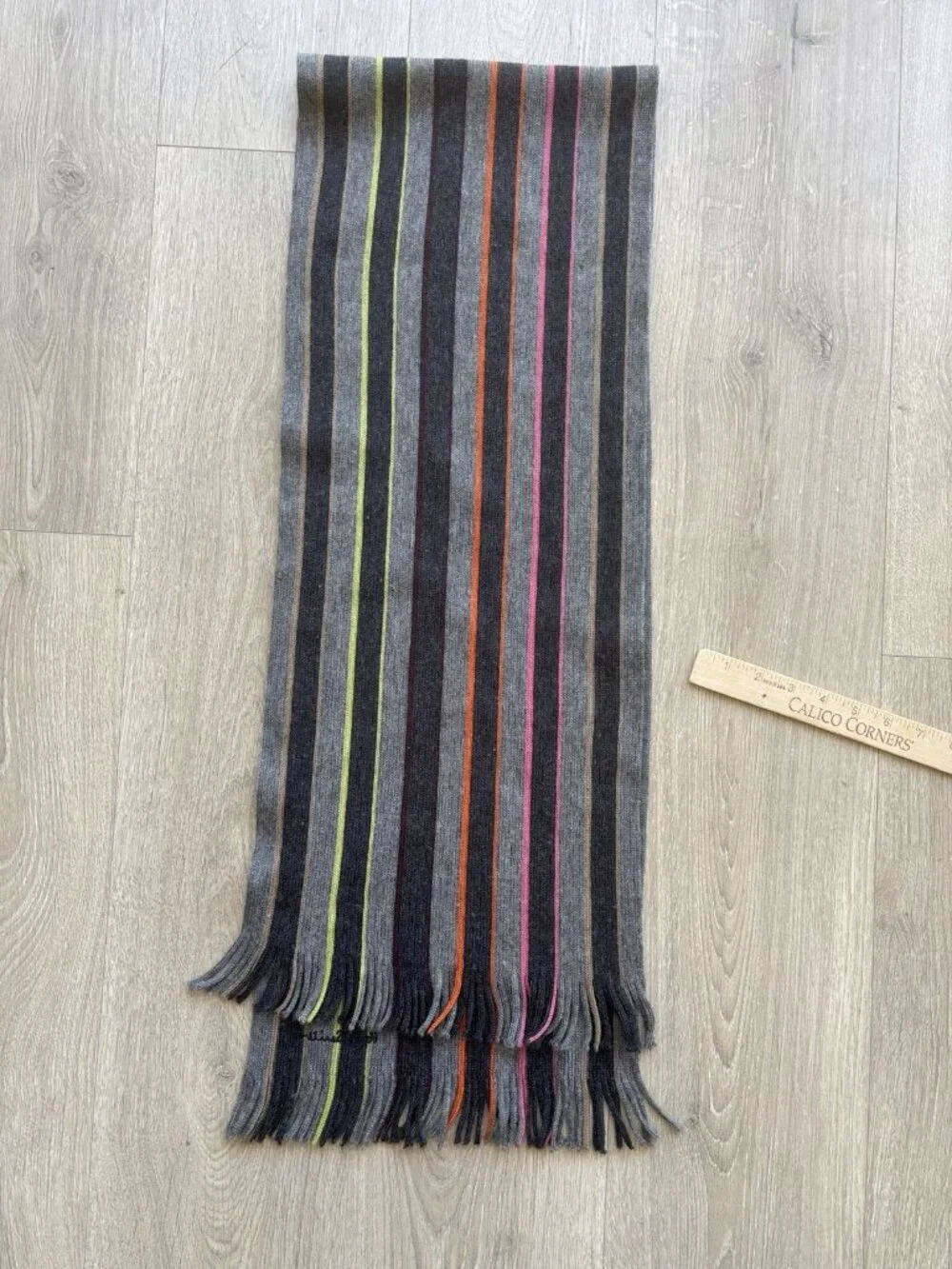 Paul Smith Multicolor Stripe Muffler Charcoal & Gray Scarf Fringe